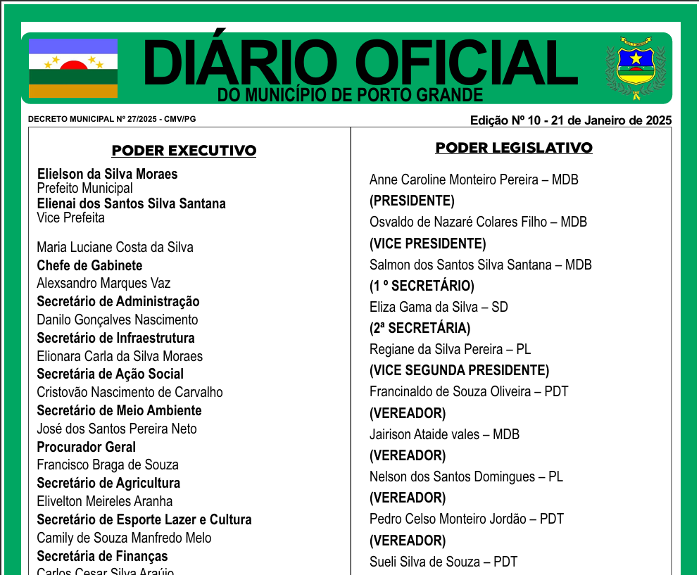DIÁRIO OFICIAL - EDIÇÃO 10 - 21 DE JANEIRO DE 2025